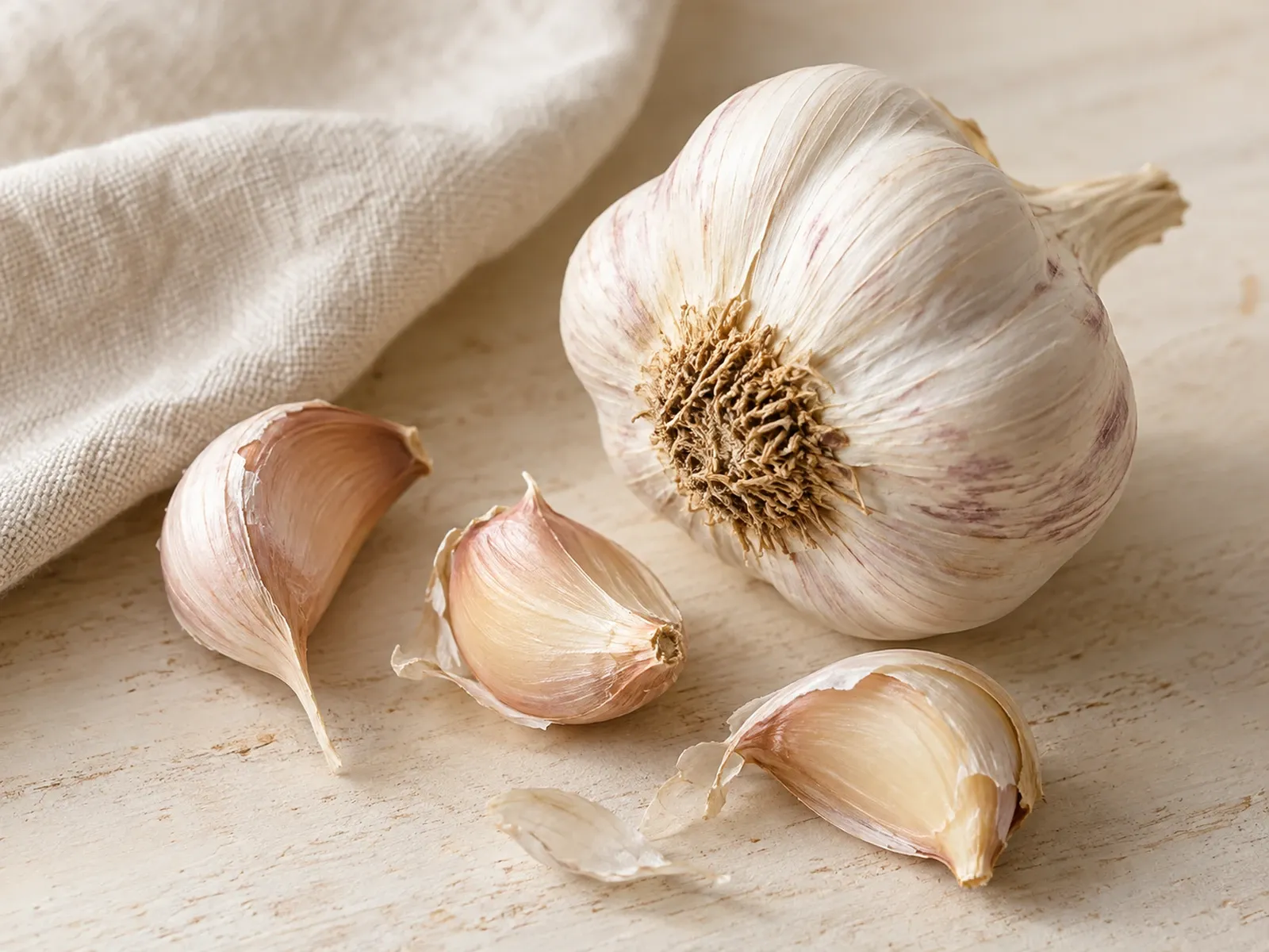 Eine Knoblauchknolle mit einzelnen Zehen